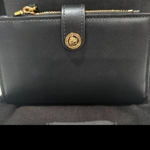 Versace Bi-fold Wallet Coin Purse Medusa Logo Flap Leather Black w/Box & Dusty - Picture 1 of 5